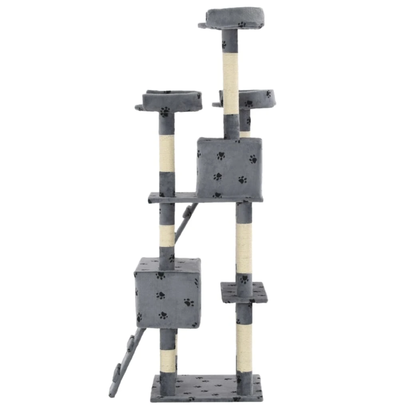 vidaXL kaķu māja, stabi nagu asināšanai, 170 cm, pelēka, ķepu apdruka