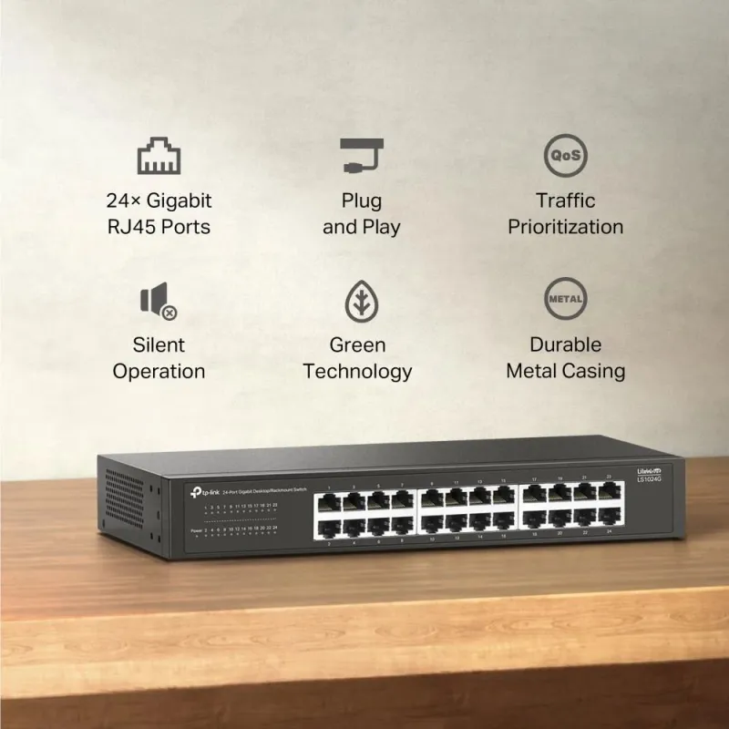 Switch-TP-LINK-Switch type Unmanaged-24xRJ-45 ports-RJ-45 Ports Type Gigabit Ethernet ,10-100-1000,-LS1024G