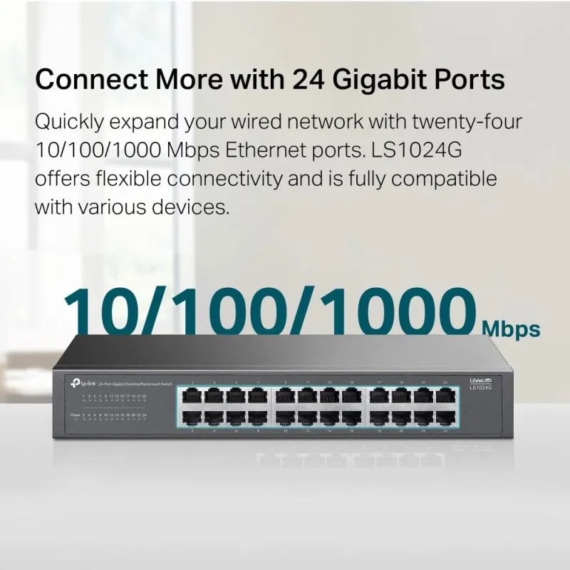 Switch-TP-LINK-Switch type Unmanaged-24xRJ-45 ports-RJ-45 Ports Type Gigabit Ethernet ,10-100-1000,-LS1024G