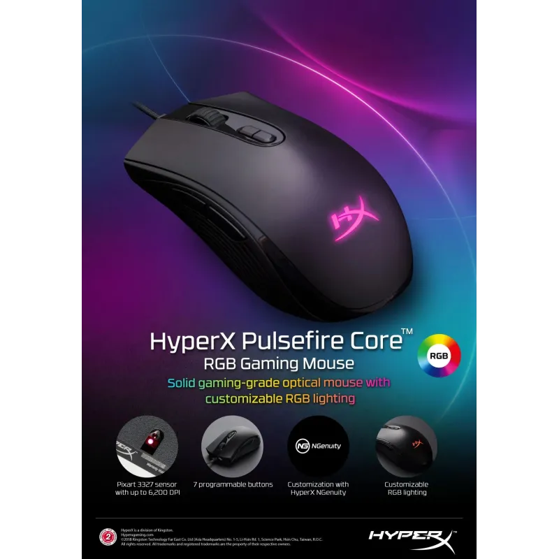Mouse usb optical pulsefire-core hx-mc004b hyperx
