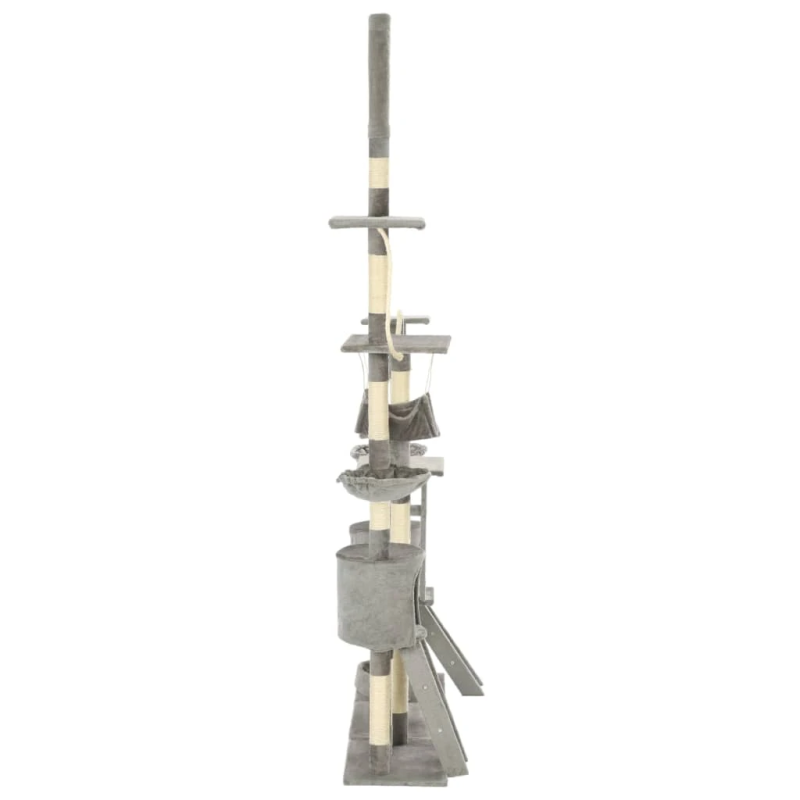 vidaXL kaķu māja, sizala stabi nagu asināšanai, 230-250 cm, pelēka