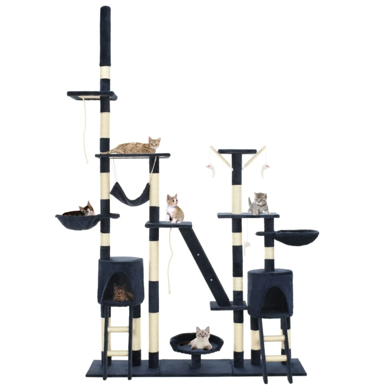 vidaXL kaķu māja, sizala stabi nagu asināšanai, 230-250 cm, zila