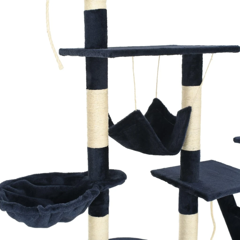 vidaXL kaķu māja, sizala stabi nagu asināšanai, 230-250 cm, zila