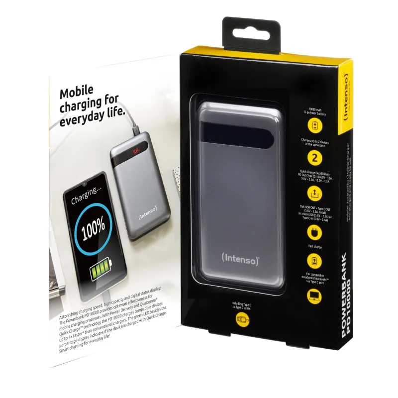 Power bank usb 10000mah qc3.0-anthracite pd10000 intenso