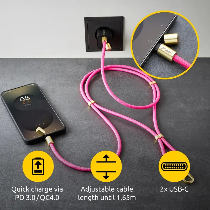 Cable usb-c to usb-c 1.65m-lanyard pink 7991004 intenso