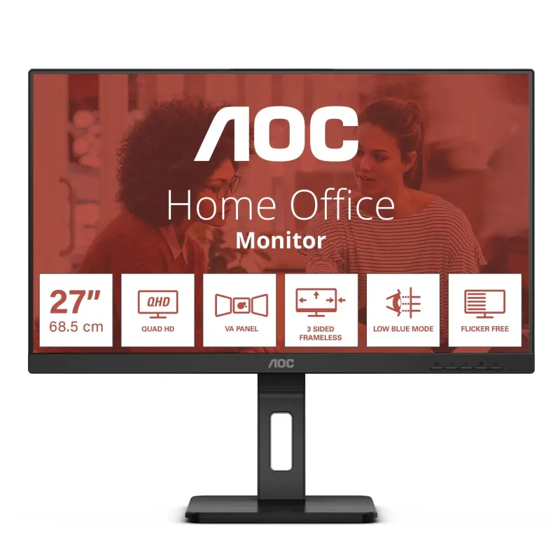 LCD Monitor-AOC-27 -2560 x 1440 pixels-Quad HD-Native aspect ratio 16:9-Flat-Q27E3UMF