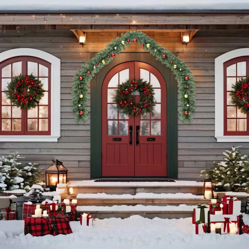 vidaXL Ziemassvētku vītne, izrotāta ar bumbiņām un LED lampiņām, 5 m