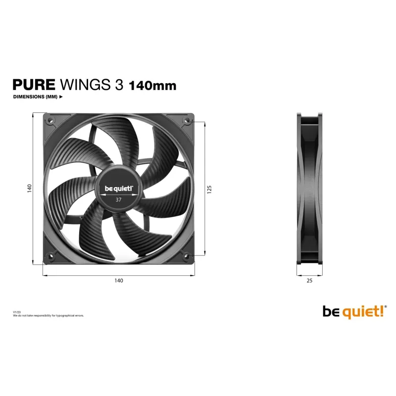 Case fan 140mm pure wings 3-bl107 be quiet