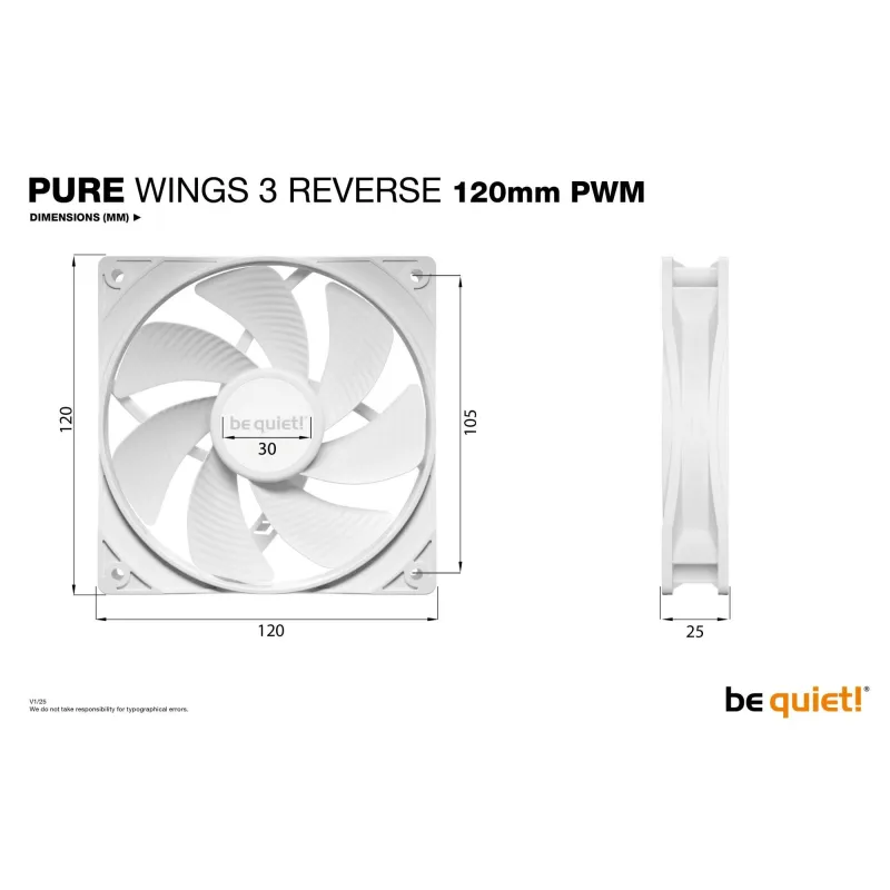 Case fan 120mm pure wings 3-pwm wht 3-pack bl136 be quiet
