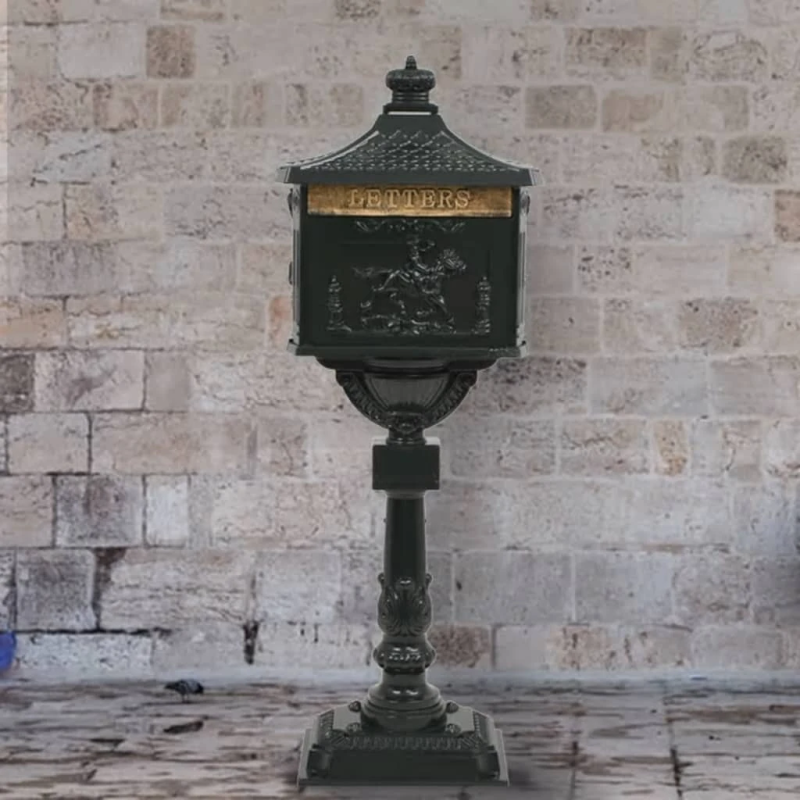 vidaXL pastkaste uz pjedestāla, retro stils, nerūsējošs alumīnijs, zaļa