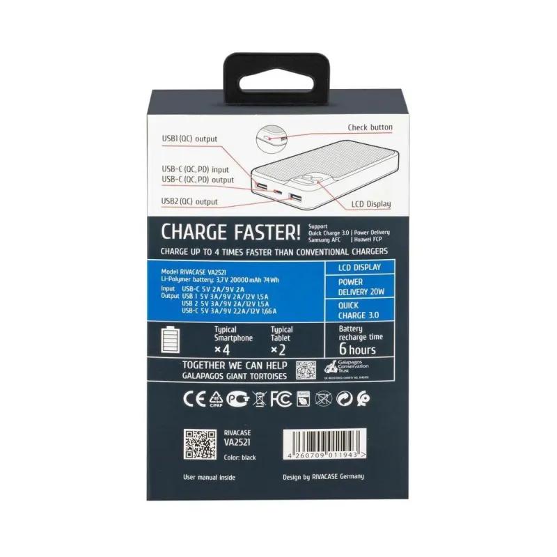 Power bank usb 20000mah-va2521 rivacase