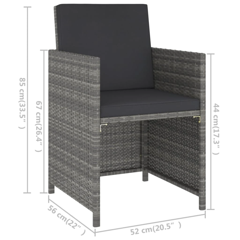 vidaXL 6-daļīgs dārza mēbeļu komplekts ar matračiem, PE pinums, pelēks