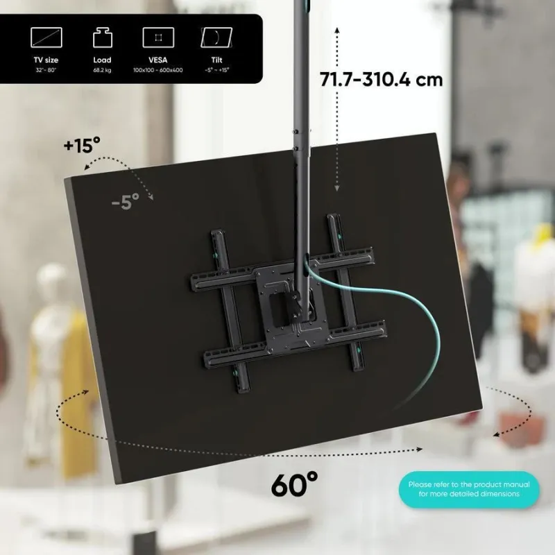 Tv set acc ceiling mount-32-80 black n2l-b onkron