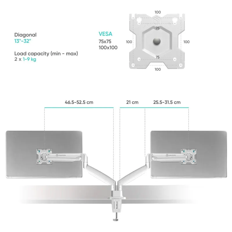 Monitor acc desk mount-13-32 white g200-w onkron