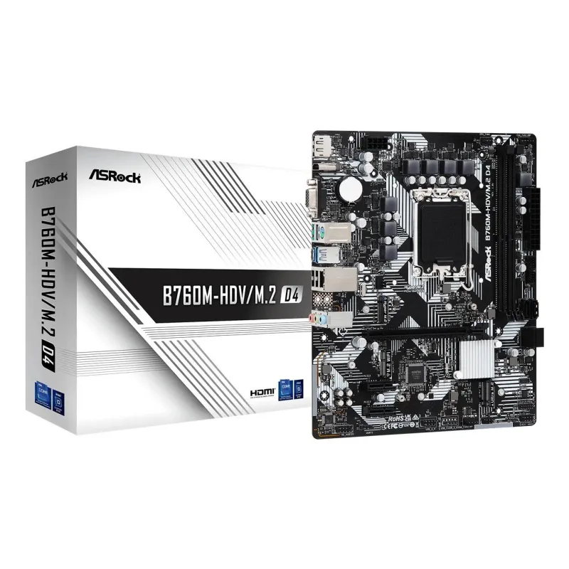 Mainboard-ASROCK-Intel B760 Express-LGA1700-Micro-ATX-Memory DDR4-Memory slots 2-2xPCI-Express 3.0 1x-1xPCI-Express 4.0