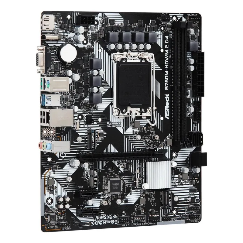 Mainboard-ASROCK-Intel B760 Express-LGA1700-Micro-ATX-Memory DDR4-Memory slots 2-2xPCI-Express 3.0 1x-1xPCI-Express 4.0