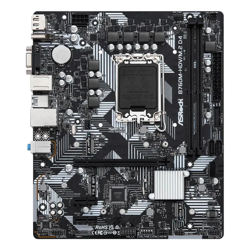 Mainboard-ASROCK-Intel B760 Express-LGA1700-Micro-ATX-Memory DDR4-Memory slots 2-2xPCI-Express 3.0 1x-1xPCI-Express 4.0
