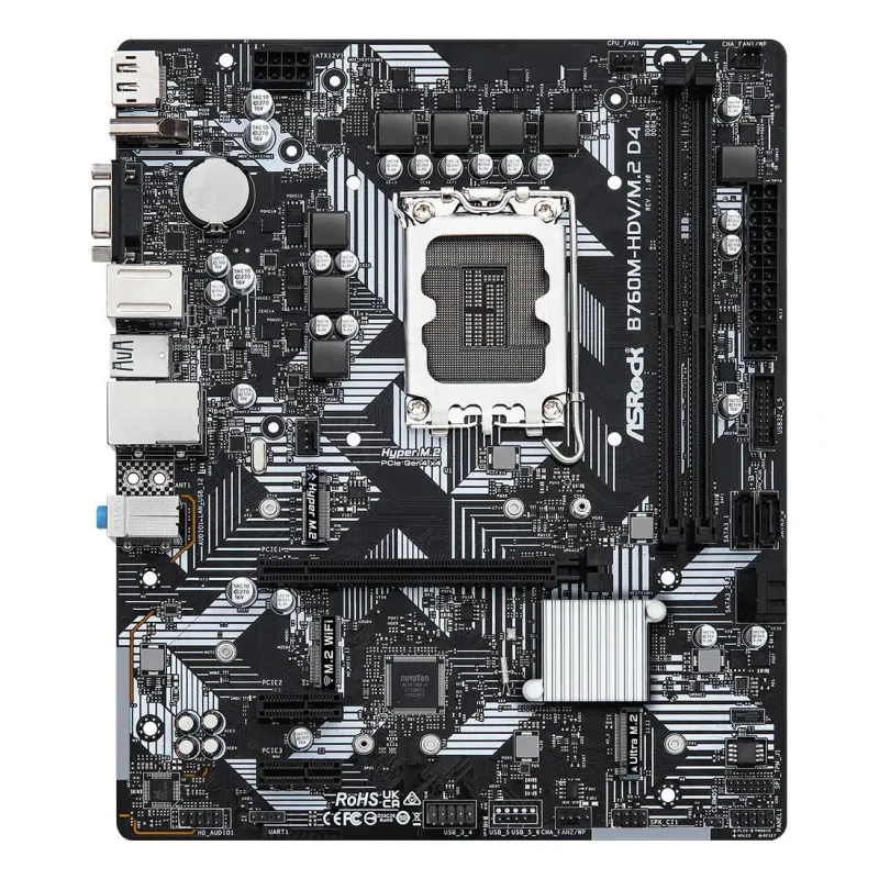 Mainboard-ASROCK-Intel B760 Express-LGA1700-Micro-ATX-Memory DDR4-Memory slots 2-2xPCI-Express 3.0 1x-1xPCI-Express 4.0