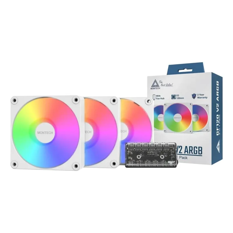 Case fan 120mm gf120 v2-argb pwm 3i1,w, montech