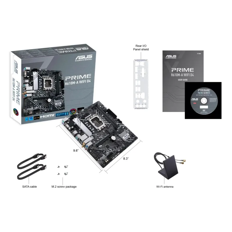 Mainboard-ASUS-Intel H610-LGA1700-Micro-ATX-Memory DDR4-Memory slots 2-1xPCI-Express 3.0 1x-1xPCI-Express 4.0 16x-2xM.2-1x15pin