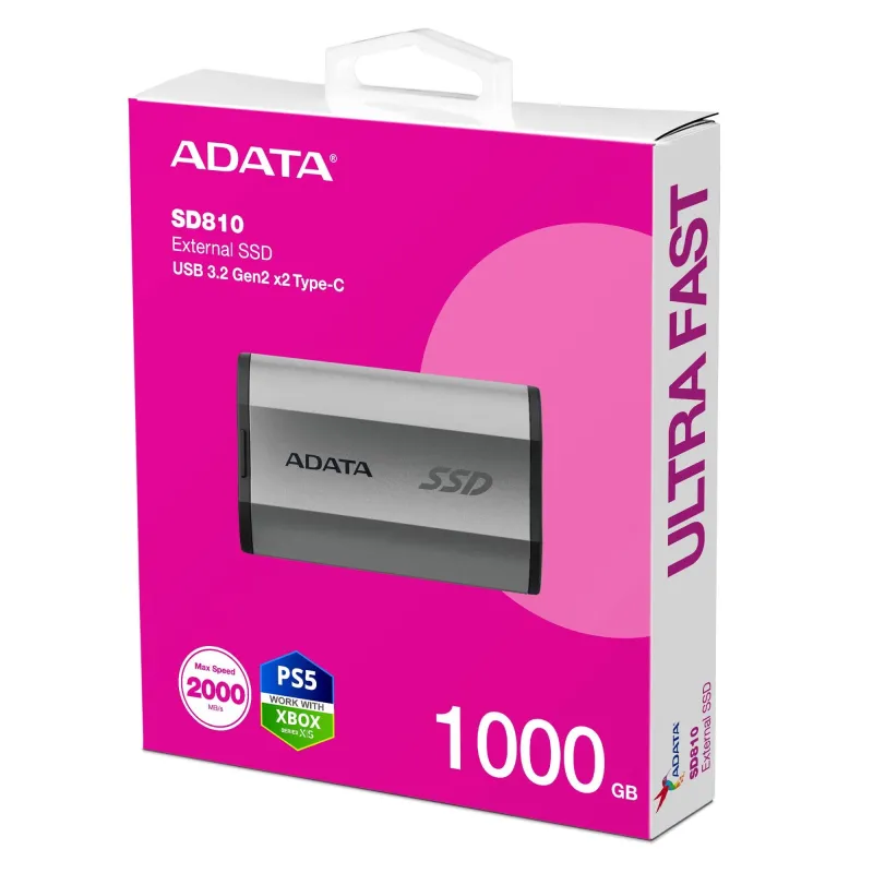 External SSD-ADATA-SD810-1TB-USB-C-Write speed 2000 MBytes-sec-Read speed 2000 MBytes-sec-SD810-1000G-CSG