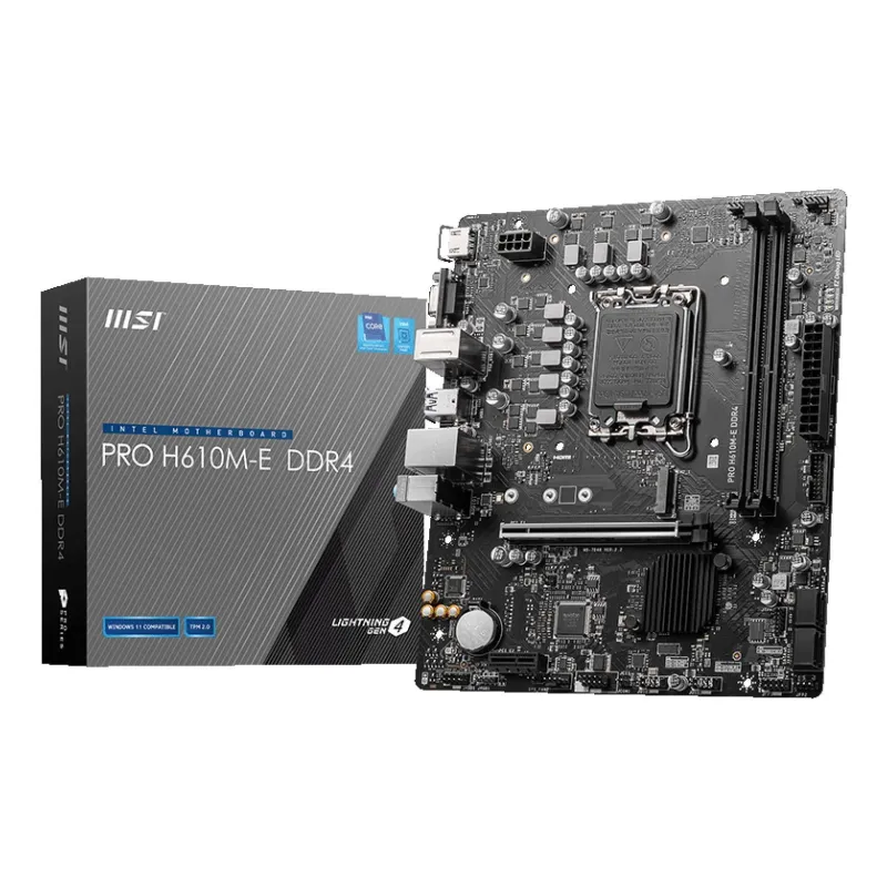 Mainboard-MSI-Intel H610-LGA1700-MicroATX-Memory DDR4-Memory slots 2-1xPCI-Express 1x-1xPCI-Express 16x-1xM.2-1x15pin