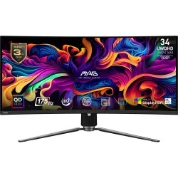 LCD Monitor-MSI-34-Curved-21 : 9-Panel QD-OLED-3440x1440-21:9-175Hz-Matte-0.03 ms-Swivel-Height adjustable-Tilt-Colour