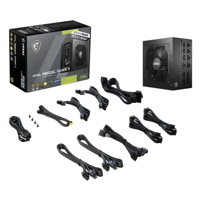 Power Supply-MSI-MAG A850GL PCIE5 II-850 Watts-Efficiency 80 PLUS GOLD-PFC Active-MAGA850GLPCIE5II