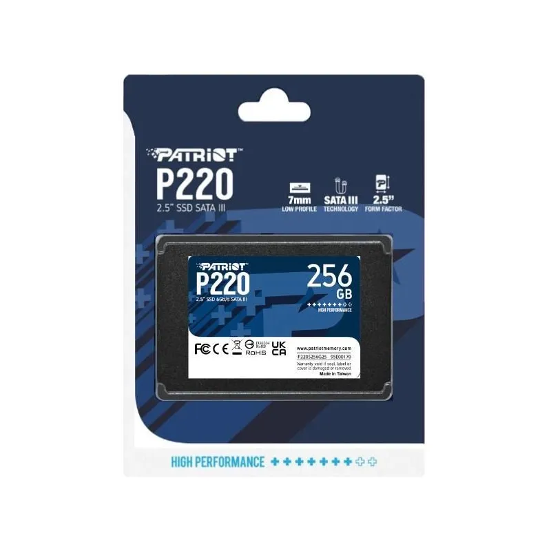 SSD-PATRIOT-P220-256GB-SATA-Write speed 490 MBytes-sec-Read speed 550 MBytes-sec-2,5-TBW 120 TB-P220S256G25