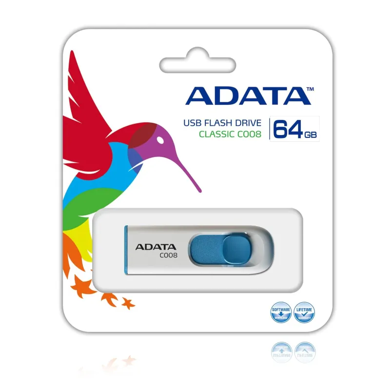 Memory drive flash usb2 64gb-wh.-blue ac008-64g-rwe adata