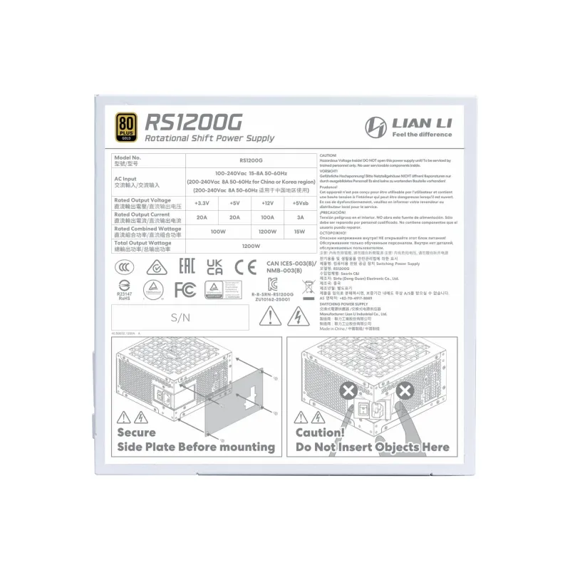 Power Supply-LIAN LI-ATX-PC-100 - 240 V-1200 W-G9P.RS1200G.WH00.EU
