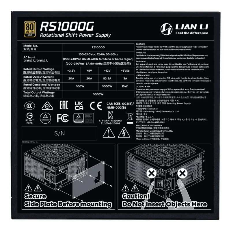 Power Supply-LIAN LI-EDGE GOLD 1000-ATX-100 - 240 V-1000 W-G9P.RS1000G.BH00.EU