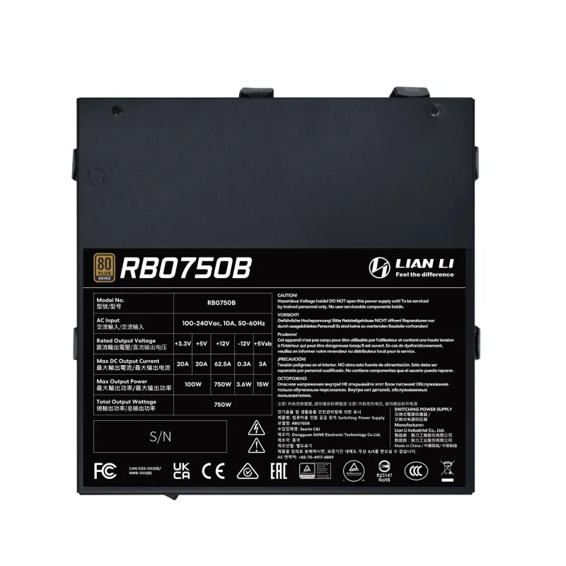 Power Supply-LIAN LI-RB PSU-ATX-100 - 240 V-750 W-G9P.RB0750B.B000.EU