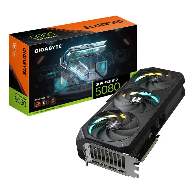 Graphics Card-GIGABYTE-NVIDIA GeForce RTX 5080-16 GB-GDDR7-256 bit-PCIE 5.0 16x-GPU 2617 MHz-Triple slot