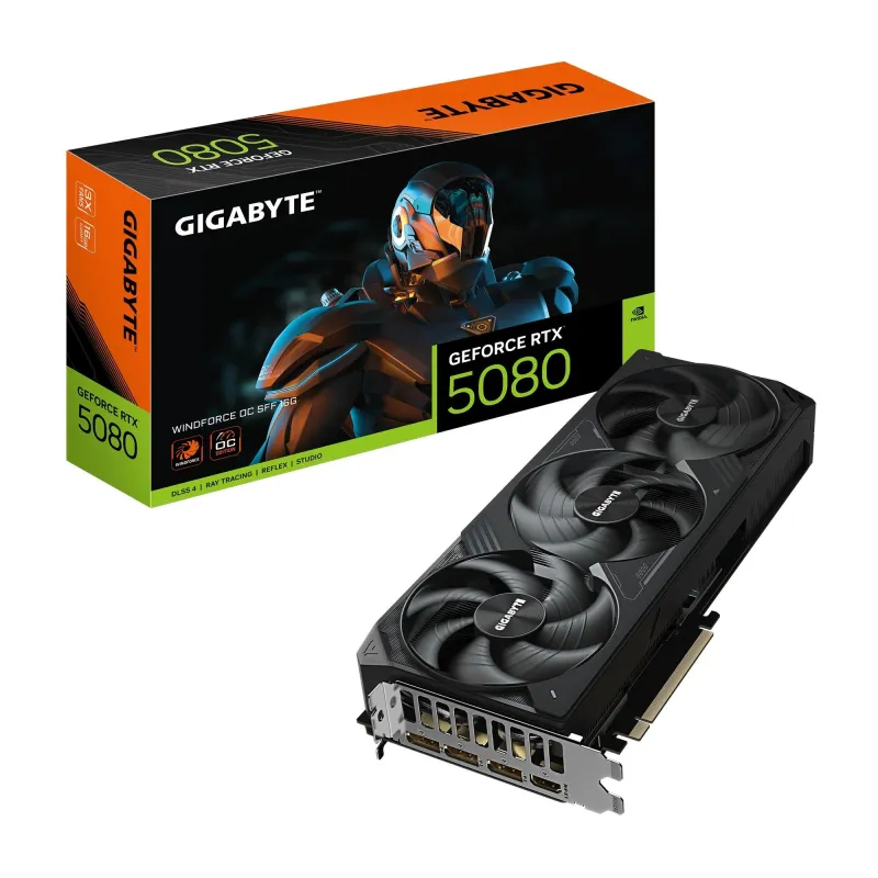 Graphics Card-GIGABYTE-NVIDIA GeForce RTX 5080-16 GB-GDDR7-256 bit-PCIE 5.0 16x-GPU 2670 MHz-Triple slot