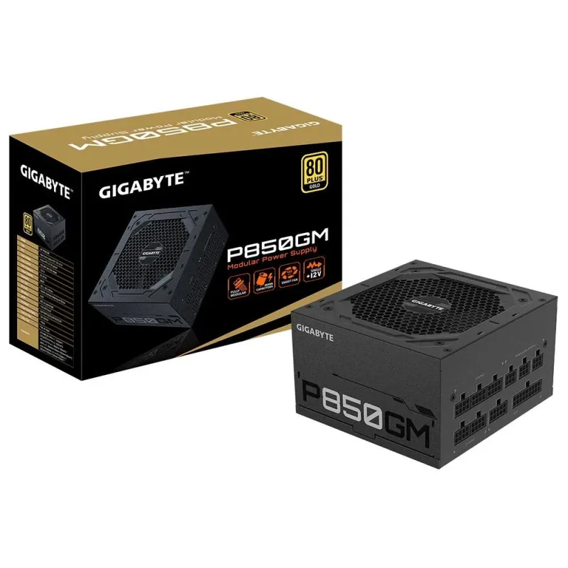 Power Supply-GIGABYTE-850 Watts-Efficiency 80 PLUS GOLD-PFC Active-MTBF 100000 hours-GP-P850GM