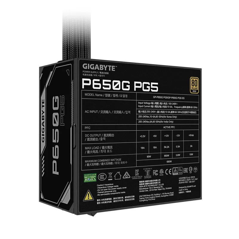 Power Supply-GIGABYTE-GP-P650G PG5-ATX-PC-100 - 240 V-650 W-GP-P650GPG5