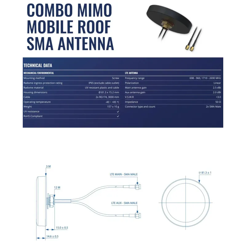 Antenna mobile roof sma-combo mimo pr1kcl25 teltonika