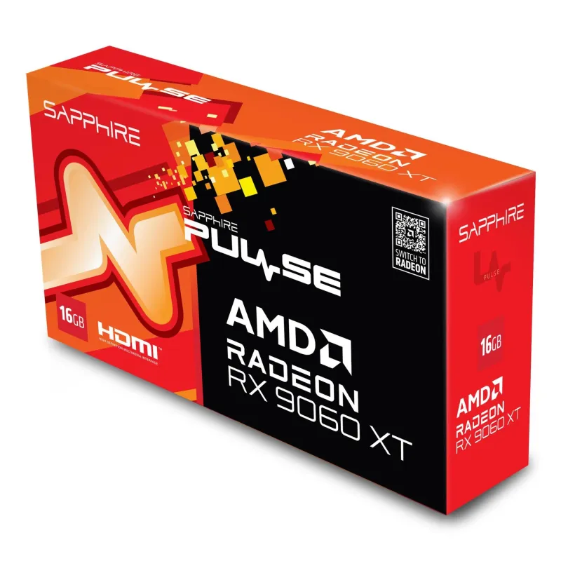 Graphics Card-SAPPHIRE-AMD Radeon RX 9060 XT-16 GB-GDDR6-128 bit-PCIE 5.0 16x-GPU 2700 MHz-Dual Slot