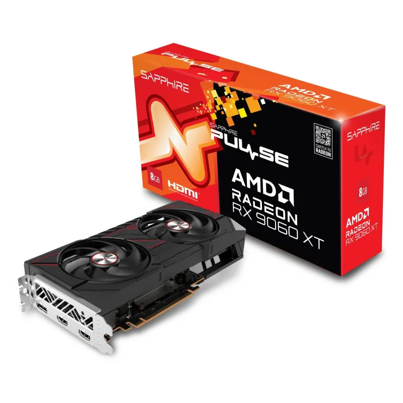 Graphics Card-SAPPHIRE-AMD Radeon RX 9060 XT-8 GB-GDDR6-128 bit-PCIE 5.0 16x-GPU 2700 MHz-Dual Slot