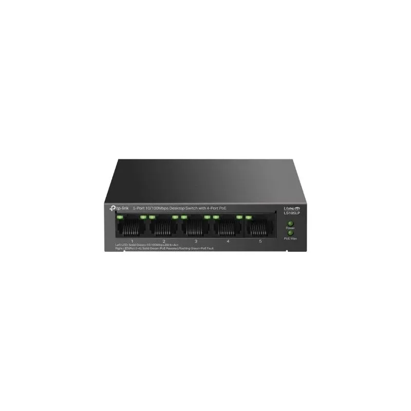 TP-LINK - 5-Port 10-100Mbps Switch with 4-Port PoE - LS105LP - Unmanaged - Desktop