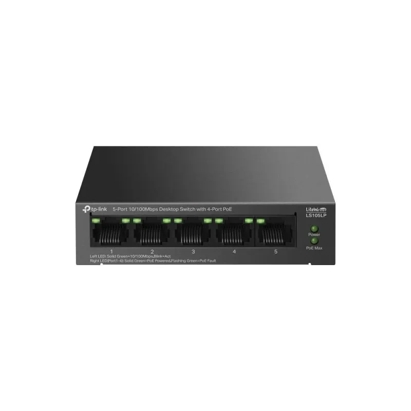 TP-LINK - 5-Port 10-100Mbps Switch with 4-Port PoE - LS105LP - Unmanaged - Desktop