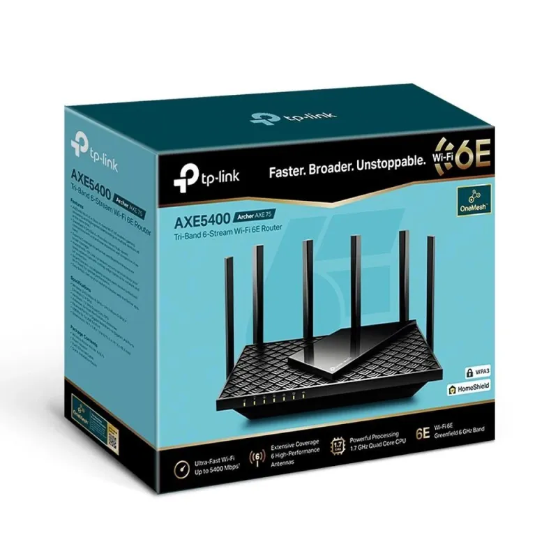 AXE5400 Tri-Band Gigabit Wi-Fi 6E Router - Archer AXE75 - 802.11ax - 10-100-1000 Mbit-s - Ethernet LAN ,RJ-45, ports 4 - Mesh