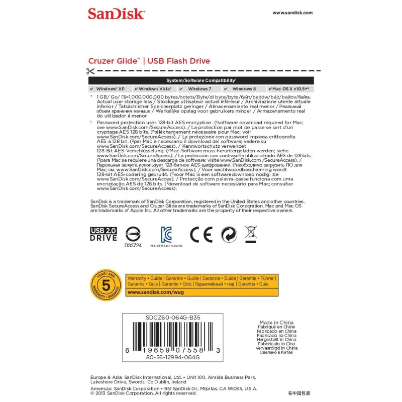 Memory drive flash usb2 64gb-sdcz60-064g-b35 sandisk