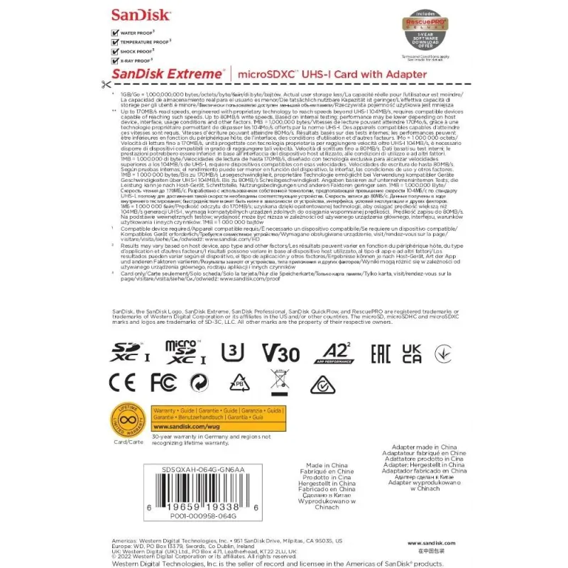 Memory micro sdxc 64gb uhs-i-w-a sdsqxah-064g-gn6aa sandisk
