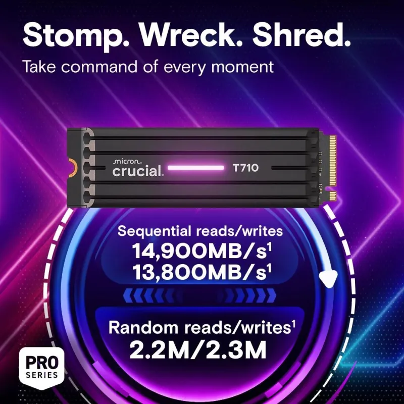 SSD-CRUCIAL-T710-4TB-M.2-PCIe Gen5-NVMe-Write speed 13800 MBytes-sec-Read speed 14900 MBytes-sec-TBW 2400 TB-CT4000T710SSD5