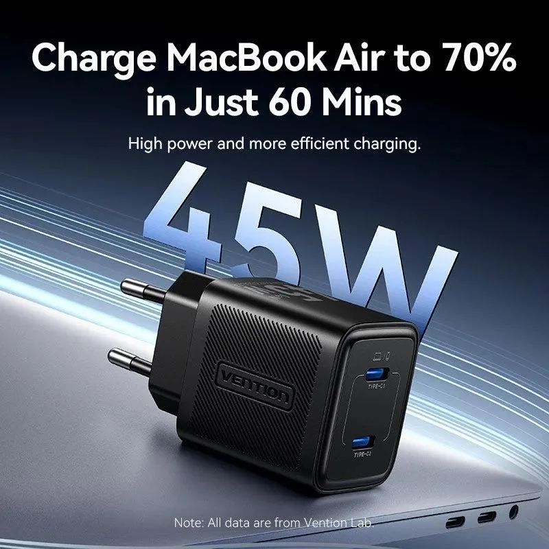 Mobile charger wall 45w usb-c-2p black fefb0-eu vention
