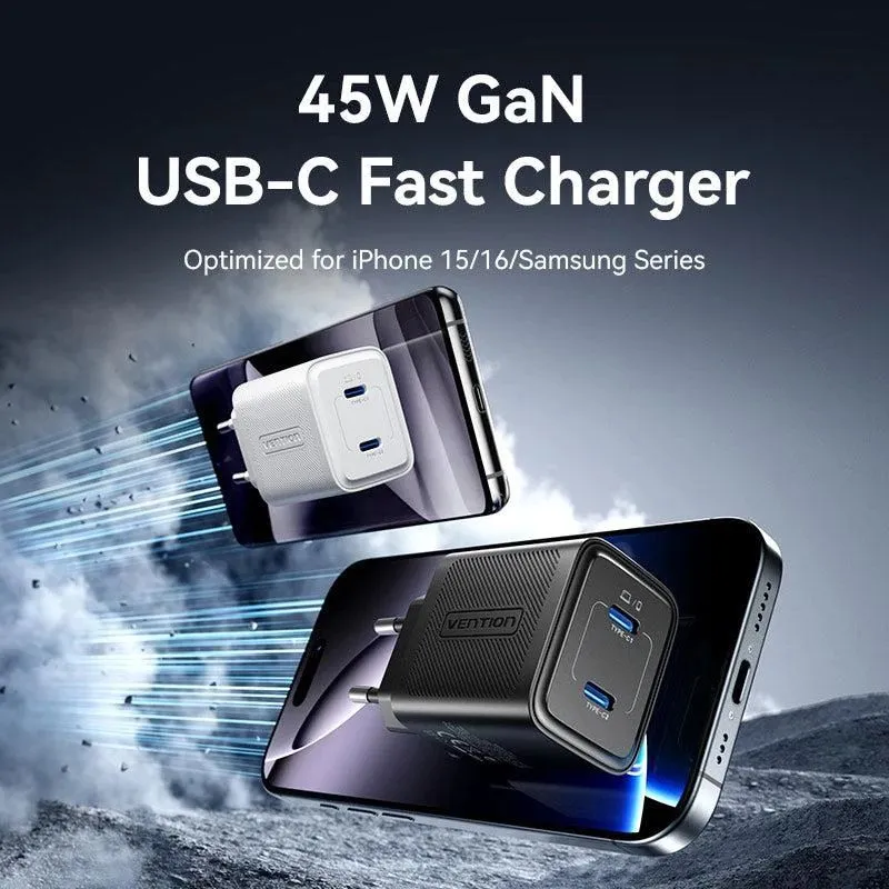 Mobile charger wall 45w usb-c-2p black fefb0-eu vention