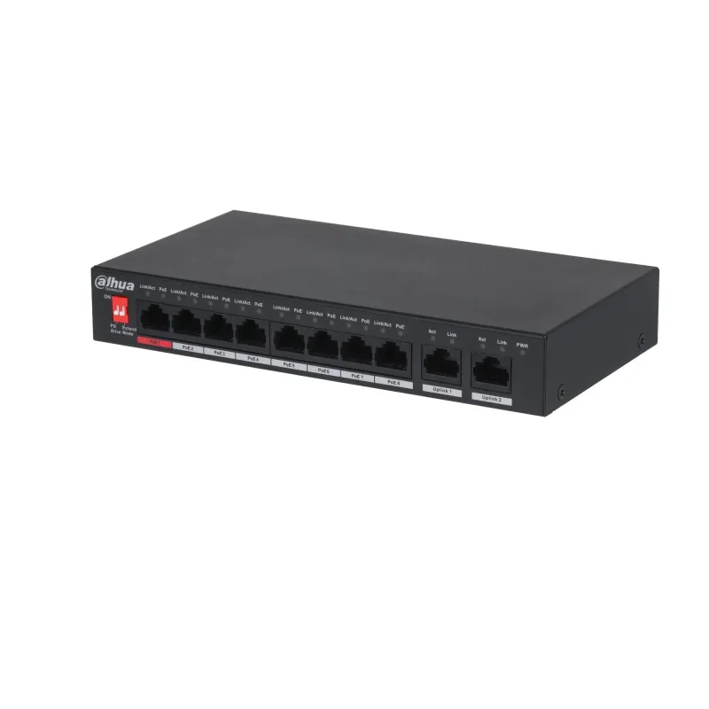 Switch-DAHUA-PFS3010-8ET-96-V2-Desktop-pedestal-PoE ports 8-96 Watts-DH-PFS3010-8ET-96-V2
