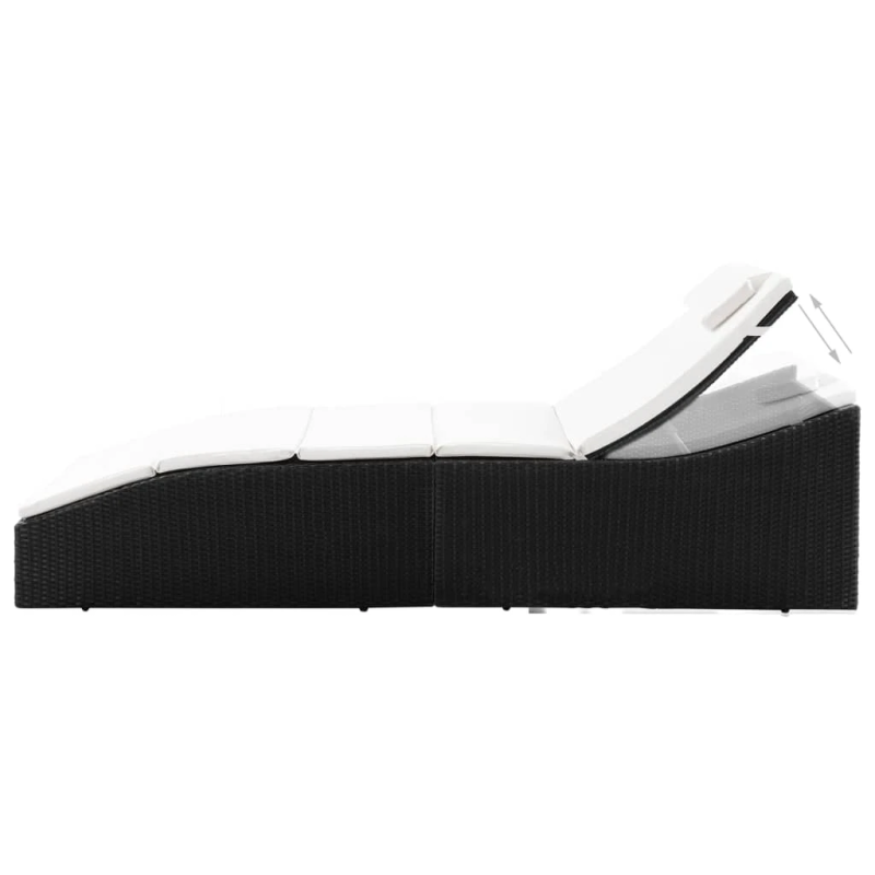 vidaXL sauļošanās zvilnis ar matraci, melna PE rotangpalma